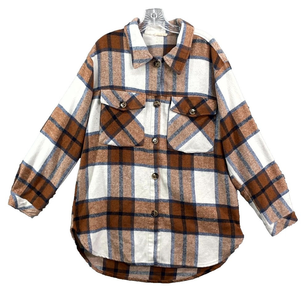 Kori Flannel Shacket Womens Large Plaid Button Front Outdoor Cabin Workwear